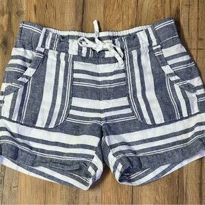 Athleta Women's Size 10 Blue White Striped Linen Drawstring Cabo Tide Shorts